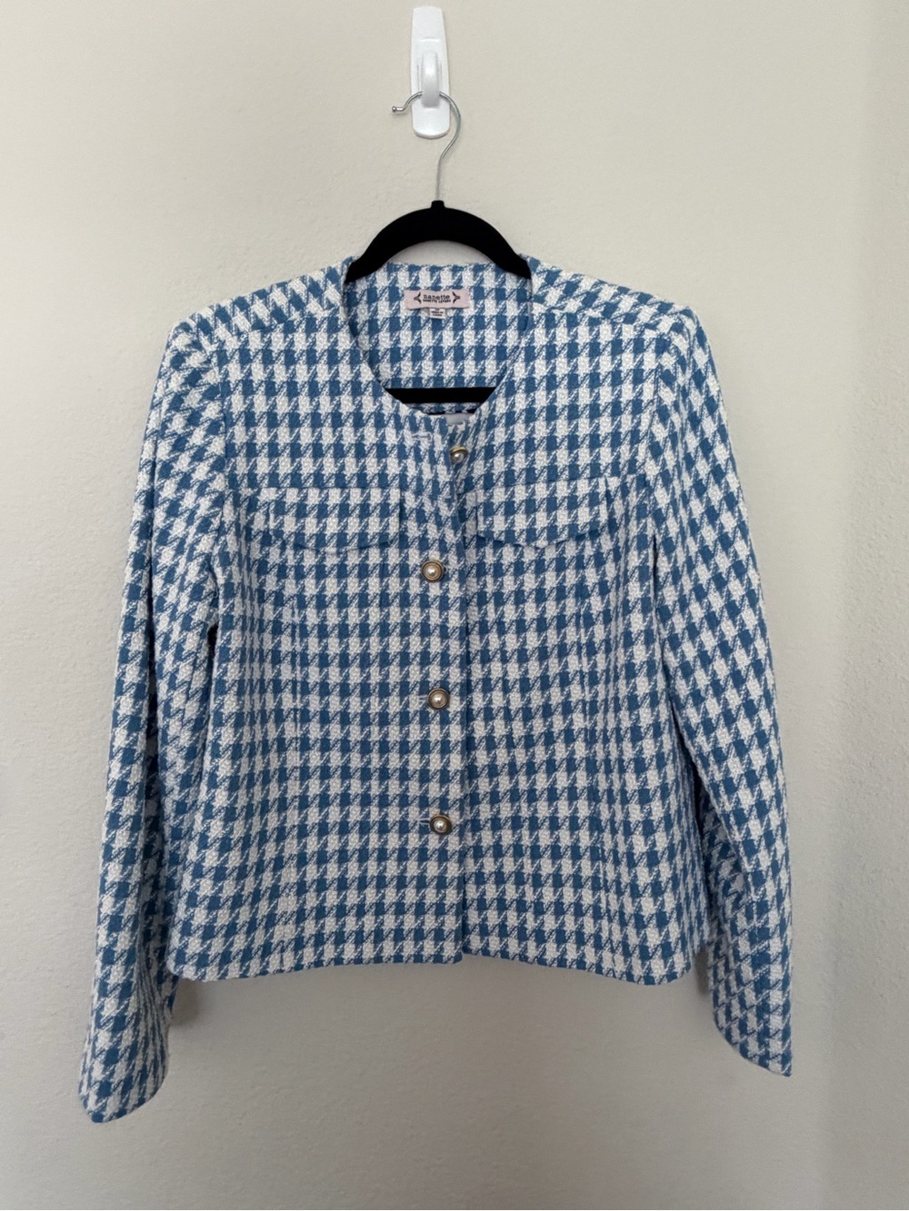 Nanette Lepore Blue and White Houndstooth Jacket